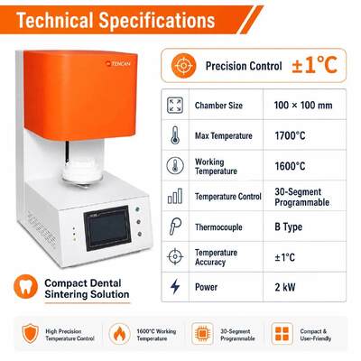 TENCAN TC-BDF-1L 1700C Dental Lab Zirconia Porcelain Sintering Furnace 1C Accuracy MoSi2 Heating Elements for Tooth