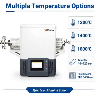 TENCAN TC-12NT Four à tube sous vide à température maximale de 1600 °C avec tube de quartz de haute pureté et contrôle de température programmable